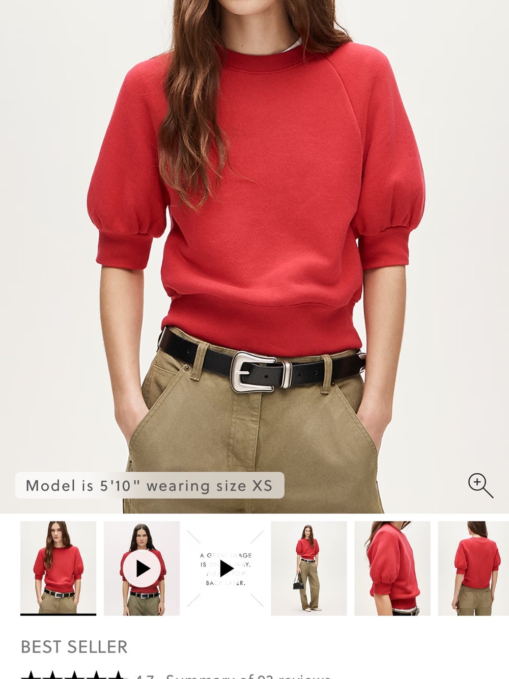 J. Crew Red Puff-Sleeve Crewneck Sweatshirt